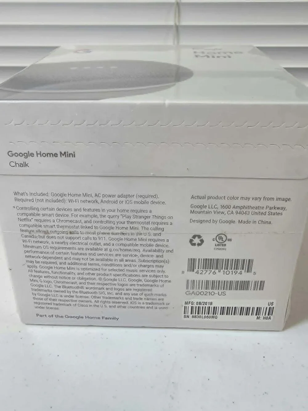 GOOGLE HOME MINI SMART SPEAKER GOOGLE ASSISTANT GA00210-US CHALK NEW SEALED